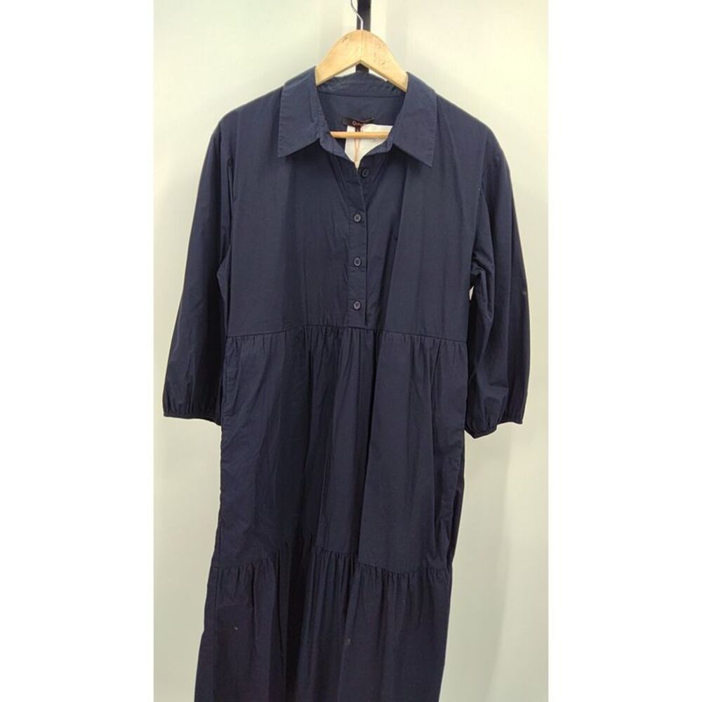 Quince Navy Button-Front Tiered Shirt Dress
